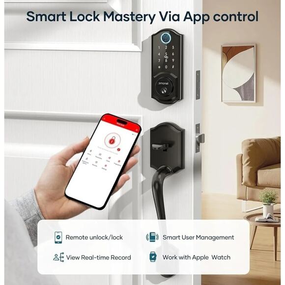 Front Door Lock Set with Handle Fingerprint Keyless Entry Smart Deadbolt - Picture 7 of 9